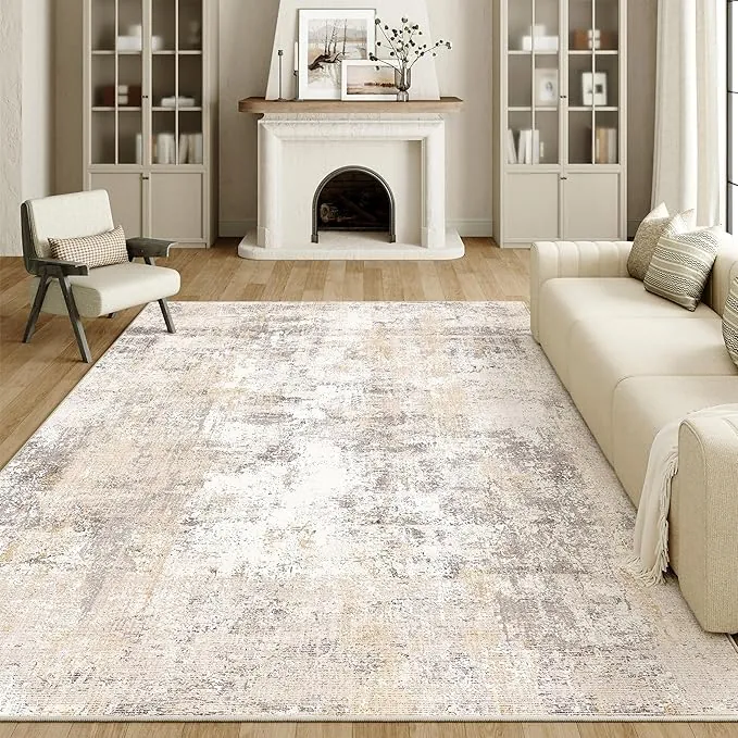 HUGEAR Alfombra Salon 200x300cm Beige Gris Alfombras Habitacion Grandes Antideslizante Lavable Lavadora Moderna Abstractas Carpete Dormitorio Sala Comedor Pie Cama Pelo Corto Carpet