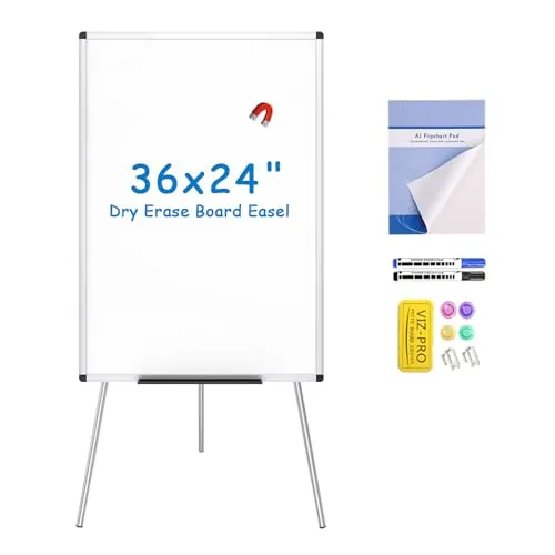 VIZ-PRO Pizarra Blanca Magnética con Caballete 90 x 60 cm, Altura Ajustable