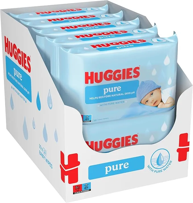 Huggies Pure Toallitas para Bebé, 99% Agua Pura, 18 Packs de 56, Total 1008 Toallitas, packaging may vary