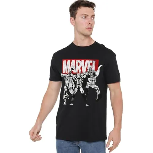 Camiseta Trio Heroes de Marvel para Hombre, Negra (Negra y Negra), Talla XXL del Reino Unido