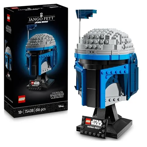 LEGO Star Wars 75408 Jango Fett Helmet - Mandalorian Model Kit for Adults - Building Set Incl. a Stand, Nameplate & Adjustable Rangefinder Antenna - Gift for Attack of The Clones Fans