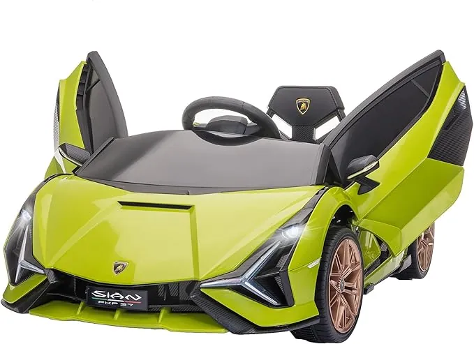 HOMCOM Coche Eléctrico para Niños de +3 Años Lamborghini SIAN Coche de Batería 12V con Mando a Distancia Apertura de Puerta Música MP3 USB y Faros 3-5 km/h 108x62x40 cm Verde