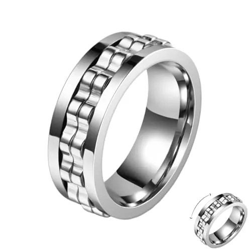 YAZWUR 1 Unidad Anillo Fidget, Anillo Antiestrés y Contra la Ansiedad, Anillo Giratorio Pulido y Resistente, Accesorio de Moda, Regalo para Hombres y Mujeres (8 mm, 59,5 mm) (Plata)