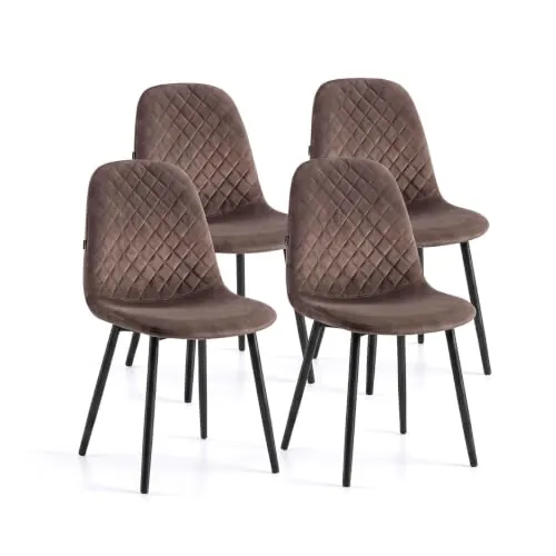 duehome Pack 4 Sillas de Comedor Nuba, Terciopelo, con Patas Ajustables | Asientos de Cocina y Salón, Velvet Coffee (Marrón), Acolchados, Respaldo Curvado, Nórdico y Minimalista, 44 x 48 x 87 cm