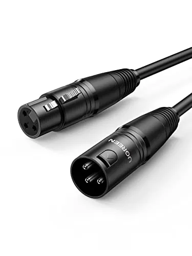 UGREEN Cable XLR Canon DMX Balanceado Microfono Macho a Hembra para Micrófono Amplificador Altavoz Grabadora Equipo de Sonido Mesa de Mezclas Sistema PA (10 Metros)