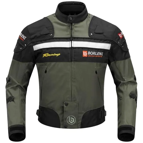 BORLENI Chaqueta de moto a prueba de viento motocicleta armadura de equipo de protección otoño invierno verano para hombre de toda estaciòn M Verde
