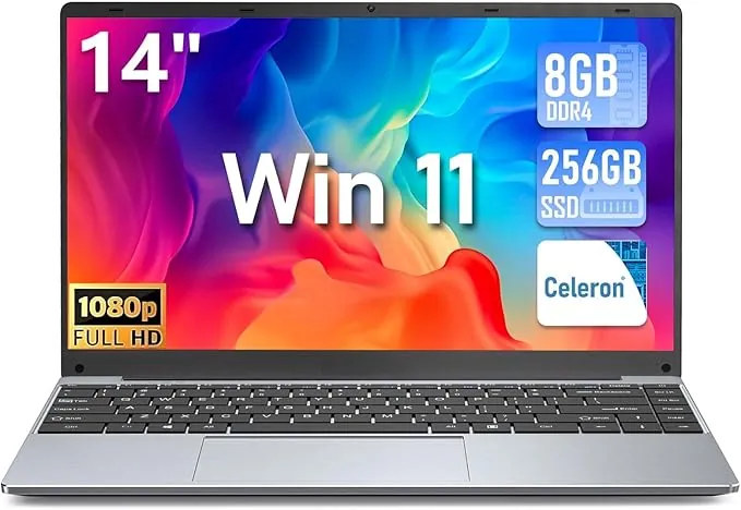 FUNYET 2026 Ordenador Portatil, Celeron N5095 (hasta 2,9 GHz), 8GB RAM 256GB SSD Win11 Pro 14.1" IPS FHD 1920 * 1080 PC Portatil, Convertible 180° Laptop Mini HDMI, DC, WiFi, Bluetooth 5.0