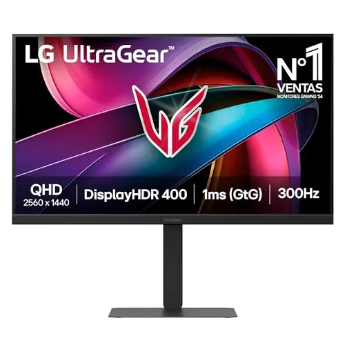 LG 27G640A-B - Monitor Gaming Ultragear, 27", QHD (2560 x 1440), Panel IPS, 300 Hz, 1 ms (GtG), G-Sync Compatible y FreeSync Premium, HDR10, Altura Regulable