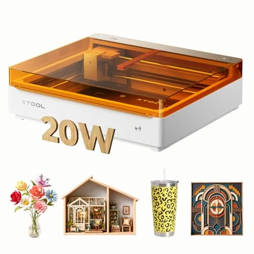 xTool M2 20W Grabadora láser cerrada Clase 1 con impresora CMYK y doble cámara. Ideal para grabar y cortar madera, cuero y lienzo a todo color. Perfecta para manualidades DIY de forma fácil y segura.