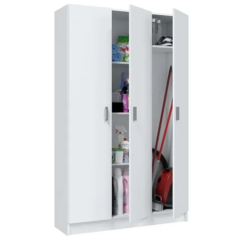 Habitdesign Armario Multiusos 3 Puertas 4 Estantes, 180x109x37 (AltoxAnchoxFondo), Color Blanco Mate