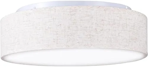 Madera Nieve Plafón de Techo Redondo de Tela 38 cm, Pantalla Textil con 2 Casquillo E27 (40W máx.) Lámpara de Techo para Salón, Dormitorio, Pasillo o Habitación Infantil,Sin bombilla (Lino-beige, 38)