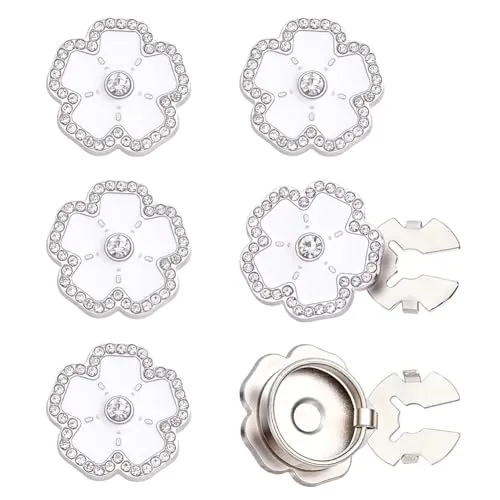 CRAFTYMELODY 6 fundas de botón de diamantes de imitación de flores para mujer, gemelos desmontables, clips de botones, adornos para ropa, accesorios formales, camisas de negocios, ropa, decoración de