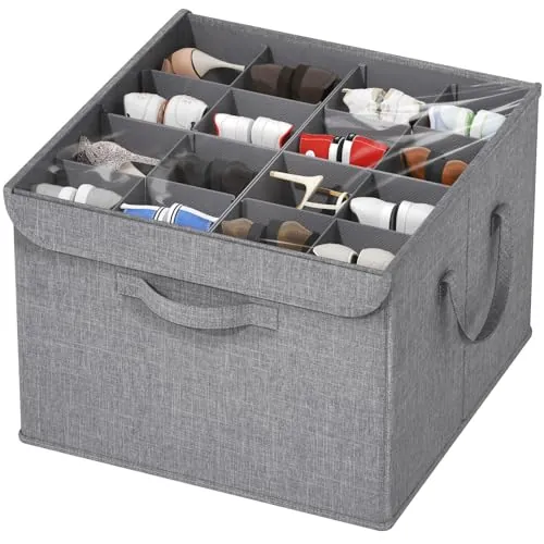 Lifewit Organizador de Zapatos para Armario, Divisores Ajustables para Almacenamiento de Zapatos, Cajas de Almacenamiento Plegables con Cubierta Transparente, Gris Claro, 1 Paquete para 4-16 Pares