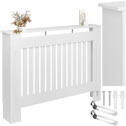 tectake® Cubre Radiador con Diseño de Lamas, Cubierta para Calefacción, Revestimiento para Radiadores, con Repisa Decorativa, Protección contra Calor, Fácil Limpieza, Escandinavo - 112 x 19 x 82 cm