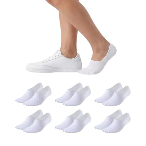 Balseti Calcetines Invisibles para Hombre y Mujer. Pinkies Unisex. 85% Algodón. Calcetines Cortos Transpirables, Antideslizantes, Anti-olor Color Blanco. Pack 6 Pares
