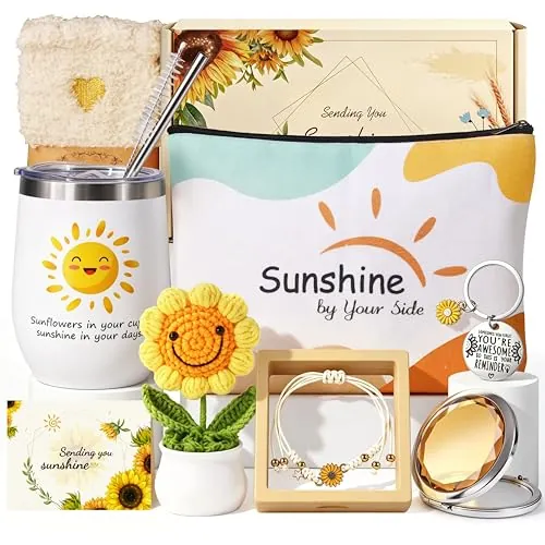 RYLIFEOGI Regalos de Girasol para Mujer, SetdDe Regalo de Cumpleaños Con Vaso, Pulsera Y Neceser. Regalos de Cumpleaños Para Esposa, Mamá, Hermana, Mejor Amiga, Set de Regalo de Girasol para Ella.