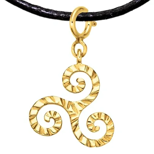 Pingente Trisquel Celta de Prata, Joia Celta Feita de Prata Esterlina 925, Amuleto Protetor com Pingente de Espiral Tripla, Símbolo Tridente (Prata Esterlina 925 Banhada a Ouro, Espiral Tridente)