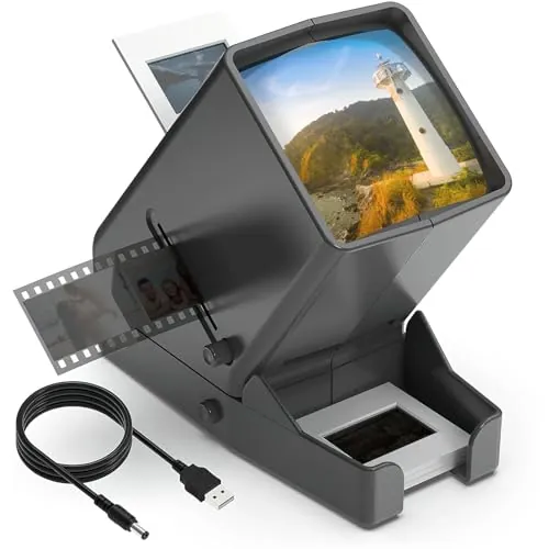 DigitPro - Visor de Diapositivas de 35 mm con 3 aumentos, Alimentado por USB, Funciona con Pilas, para películas de 35 mm y Negativos de película Positiva (4 Pilas AA Incluidas)