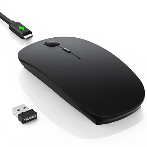 TECKNET Ratón Inalámbrico Bluetooth 5.0,Mouse 2.4G USB con 4 Botones | 6 dpi Ajustables 4800/3200/2400/1600/1200/800, Recargable Ratón Mini Portátil, Wireless Mice Compatible con Laptop, Negro