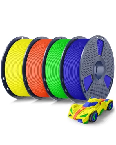 SUNLU Pack 4KG Filamento PETG Rápido, Alta Velocidad 30-600mm/s Filamento de Impresora 3D 1.75mm ±0.02mm, 1kg Bobina, 4 Paquetes en Total (Azul+Verde+Naranja+Amarillo)