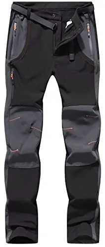 DAFENP Pantalones Trekking Esqui Trabajo Hombre Impermeables Polar Forrado | Pantalones Montaña Senderismo Snowboard Neve Softshell Termicos Invierno Aire Libre (E Negro,M)