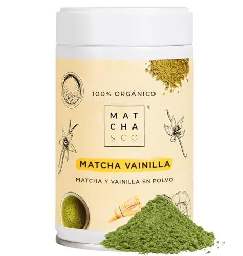 Matcha & CO | Té Matcha Original con Vainilla (80g) | Té Verde en Polvo Japonés Sabor Vainilla | Sin Edulcorantes, Azúcares ni GMO