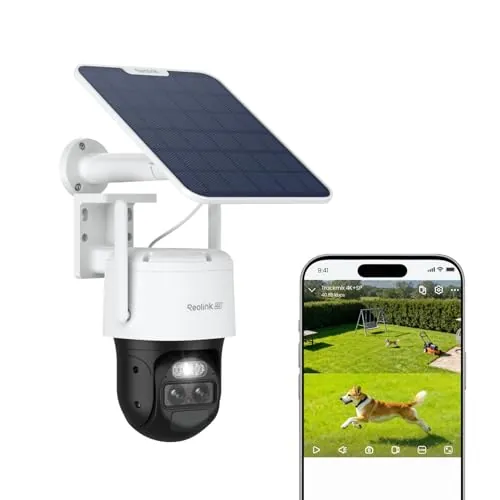 Reolink 4K 360° PTZ Camara Vigilancia Exterior + Auto-Tracking & Doble Lente, 8MP Camara Solar Inalambrica con 2,4/5 GHz WiFi 6, Detección Smart, Visión Nocturna en Color, TrackMix + Panel Solar