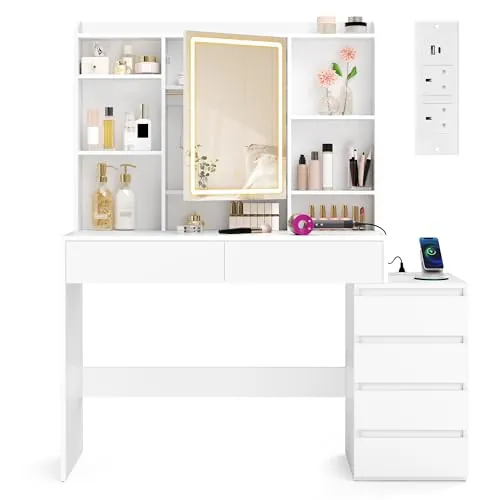 VASAGLE Tocador con Luces LED de Brillo Ajustable, 124,7 x 40 x 145 cm