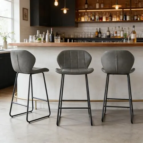 JIEXI Modern PU - Taburete de Bar (3 Unidades, 85 cm de Alto, con Respaldo