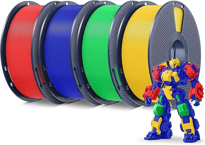 SUNLU Pack 4KG Filamento PLA+ 1.75mm, Filamento PLA Plus para Impresoras 3D, Resistente, Precisión +/- 0.02mm, Rojo+Azul+Verde+Amarillo Brillante
