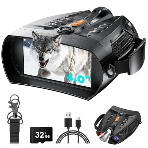 Gafas de visión Nocturna, binoculares SKYBASIC con Zoom Digital de 10x, Pantalla HD de 4 Pulgadas, batería Recargable de 5000 mAh para observación de Aves, Camping y Caza