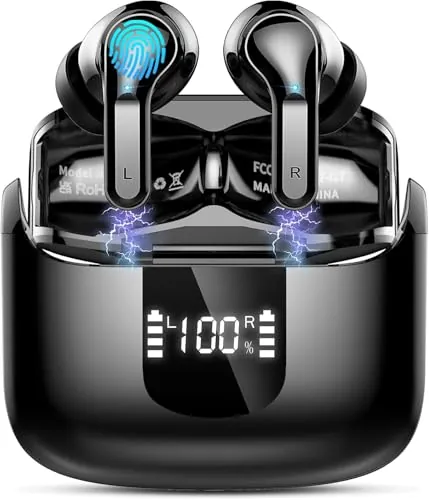 Auriculares Inalámbricos Bluetooth, 2026 Cascos Inalambricos Bluetooth 5.4 HiFi Estéreo con 4 ENC Mics, Auriculare Bluetooth con Reducción de Ruido, 48H Earbuds IP7 Impermeable, USB-C, Pantalla LED