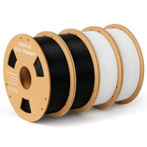 DEEPLEE Filamento PLA+ 1.75 mm, Kit 4 Bobinas (2 Negro + 2 Blanco) 4kg. Mayor Resistencia y Dureza. Precisión ±0.02 mm, Sin Atascos. Compatible con FDM.