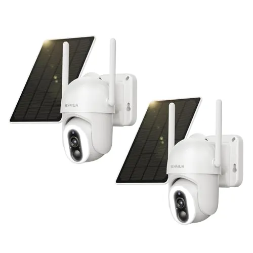 SEHMUA 2K Cámara Vigilancia WiFi Exterior Solar con Batería, 2 Piezas