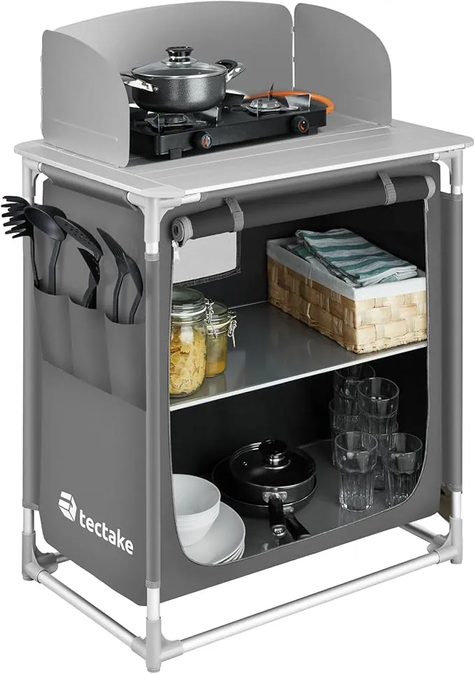 TecTake® Cocina de Camping Plegable, Ligera, con Bolsa de Transporte, Accesorios de Cocina, Mesa Plegable Camping, Armario Cocina Camping, Mueble Cocina Camping, Mesa de Camping