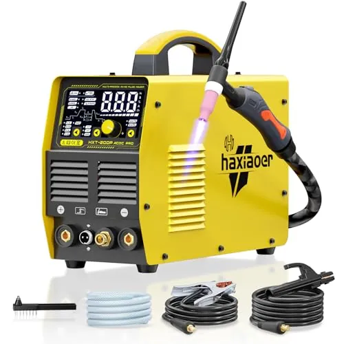 HAXIAOER 200A TIG Soldadora AC DC 7 en 1 | Multifunción AC TIG/DC WIG/MMAE hand/argón/soldadura por puntos,Pantalla LED digital con accesorios para aluminio y acero