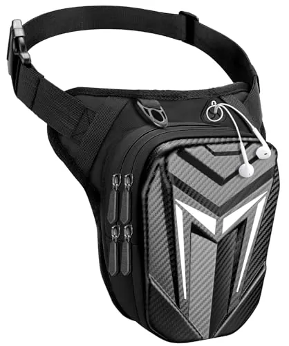 Mohard Pernera Moto con Correas, Bolsa Pierna Moto para Hombres y Mujeres, [Ampliable 40%] Duradero EVA Riñonera Moto con Reflector & Toma Auriculares para Ciclismo Senderismo Camping Escalada