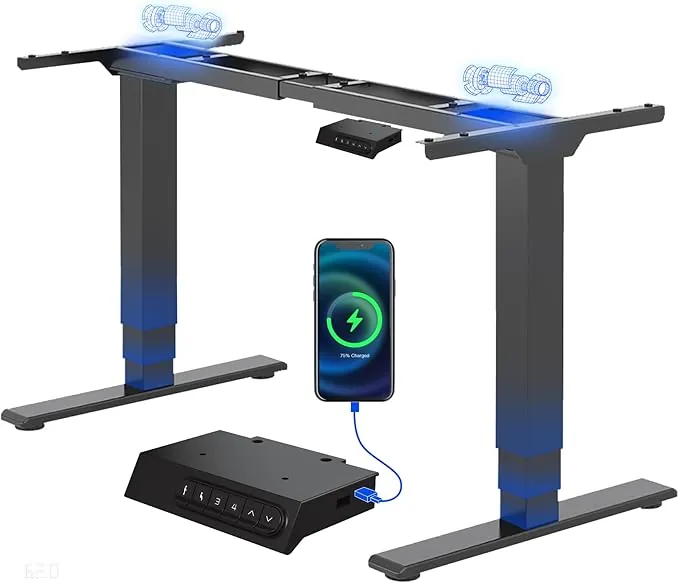 FLEXISPOT EC5 Plus Escritorio Elevable Eléctrico de Doble Motor 3 Etapas, 120kg Capacidad, Altura Regulable, Sistema Anticolisión, Memoria de Altura y Puertos USB-C/A, Estructura Mesa Elevable, Negro