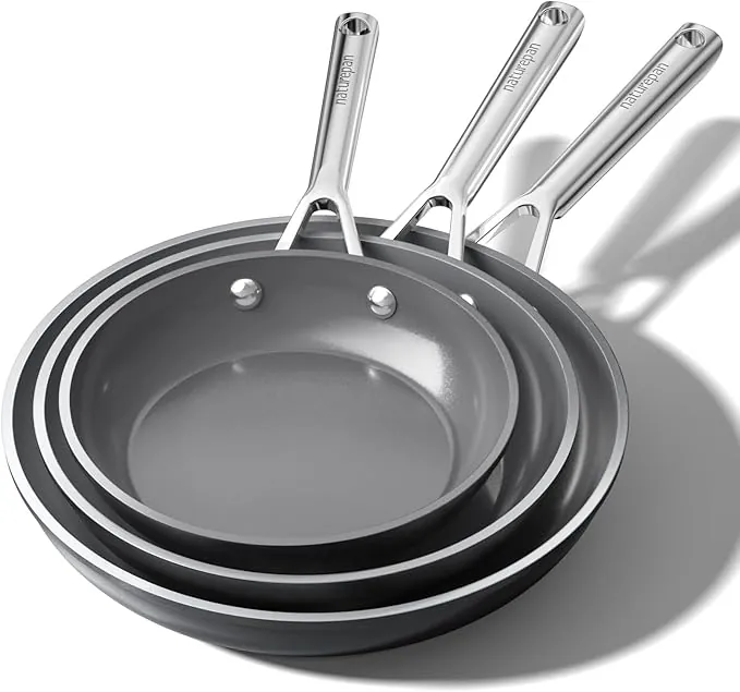 DiamondTitan Set 3 Sartenes Cerámicas (20+24+28 cm), Antiadherente para Todas Cocinas, Sin PTFE PFAS PFOA, Aptas para Horno, Lavavajillas con Mango que Permanece Frío (Gris)