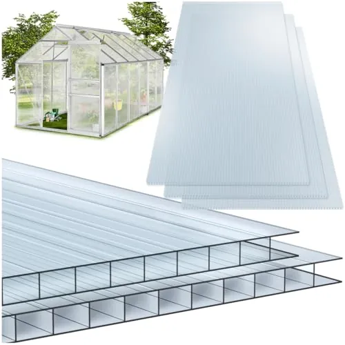 tectake® Set de 10 Láminas de Policarbonato de Doble Pared de 6 mm, 121x60,5 cm, Transparentes, 7,32 m², Resistentes al calor y a los Rayos UV, Irrompibles; para Jardín, Patio y Semillero