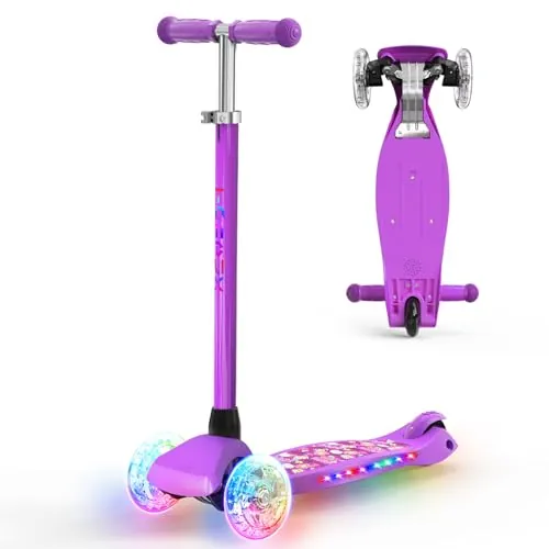 TONBUX Patinete Niño de 3 a 8 años, Patinete Niño con Columna, Ruedas y Bandeja Luminosa, Bandeja Metálica Reforzada, Altura Ajustable 65 – 80 cm, Freno Trasero Sensible, Lean to Steer Design