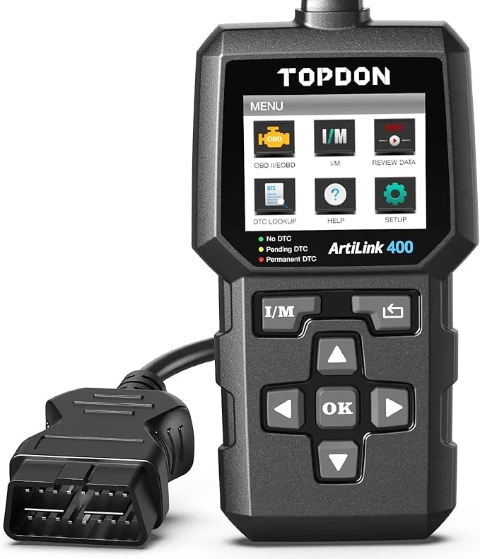TOPDON AL400 OBD2 Diagnosis, Maquina Diagnosis Coche Multimarca 10 Funciones, comprobación de Las Luces del Motor, Pruebas de emisiones de Gases de Escape, comprobación del Sensor O2, EVAP