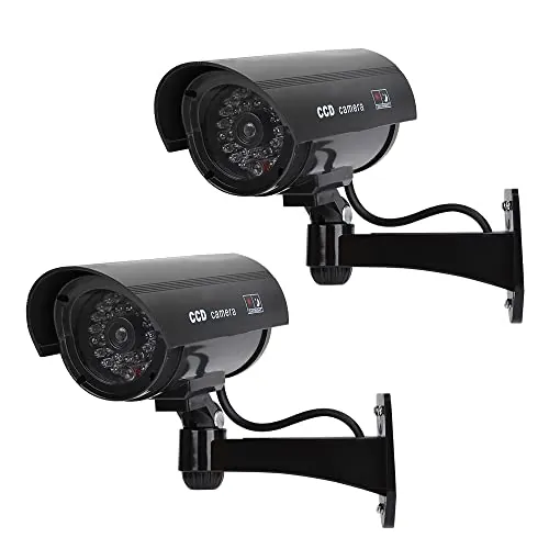 DODUOS 2 Piezas Camara Falsa Vigilancia Exterior, Camaras Falsas de Seguridad con luz, Cámara Falsa Vigilancia, Camara Vigilancia Falsa Exterior para Uso Exterior e Interior