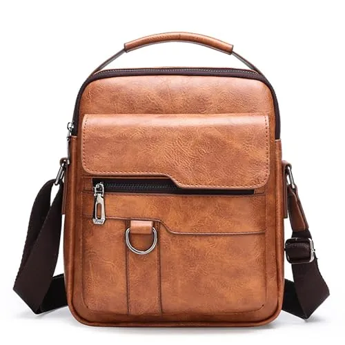 AfitLulu Bolso Bandoleras Hombre 5 Bolsillos Bolso de Mensajero de Negocios, Bolsos Mano con Correa de Hombro Ajustable, Bandolera Hombre Bolsos Cruzado con Cremallera y Botón Magnético (Caqui)