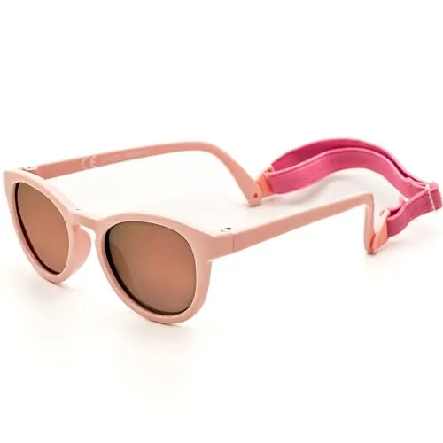 Kiddus Gafas de Sol Bebé 8 Meses a 2 Años, Redondas y Flexibles TPE sin BPA, Polarizadas CAT 3 UV400, Protección 100% UVA UVB, para Bebé Niño y Bebé Niña, con Banda Ajustable
