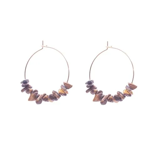 ZARZAMORA Pendientes Piedras Naturales y Aros Dorados con Piedras Semi Preciosas Chips de 5-7 mm -Talismán Energizante y de Protección - Regalo Original (Piedra Ojo de Tigre)