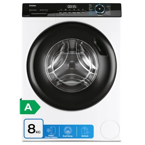 Haier I-Pro Series 3 HW80-B14939-IB- Lavadora Carga Frontal 8KG, Función Vapor, Motor Direct Motion, Tratamiento Antibacterias, 1400 RPM, Fin Diferido, Detector automático de KG, 15 programas, Blanco