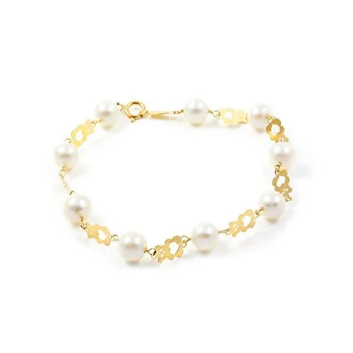 Pulsera Niña oro Oso calado con perlas - Estuche Regalo - Certificado de Garantía - Mondepetit