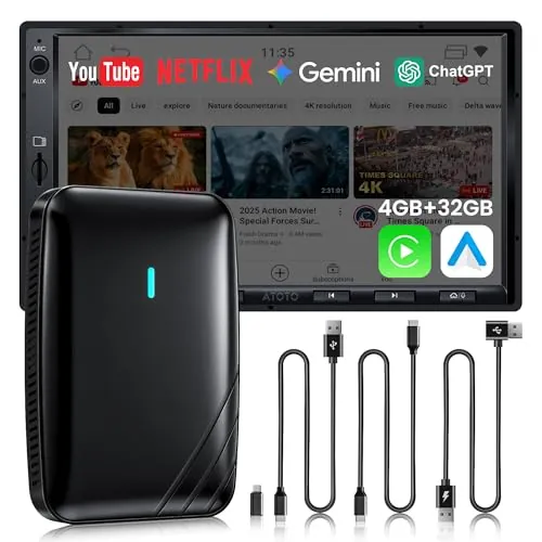 Adaptador CarPlay Inalámbrico Android Auto, AI Box CarPlay Video 3 en 1 para Cable OEM CP/AA (Noire)