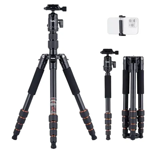Rollei Compact Traveler No.1 Negro, 145cm Trípode Cámara de Viaje Tripode de Aluminio Ligero Compacto Tripod con Cabeza de Bola Compatible Arca Swiss Trípode y Monopié para DSLR y Smartphone